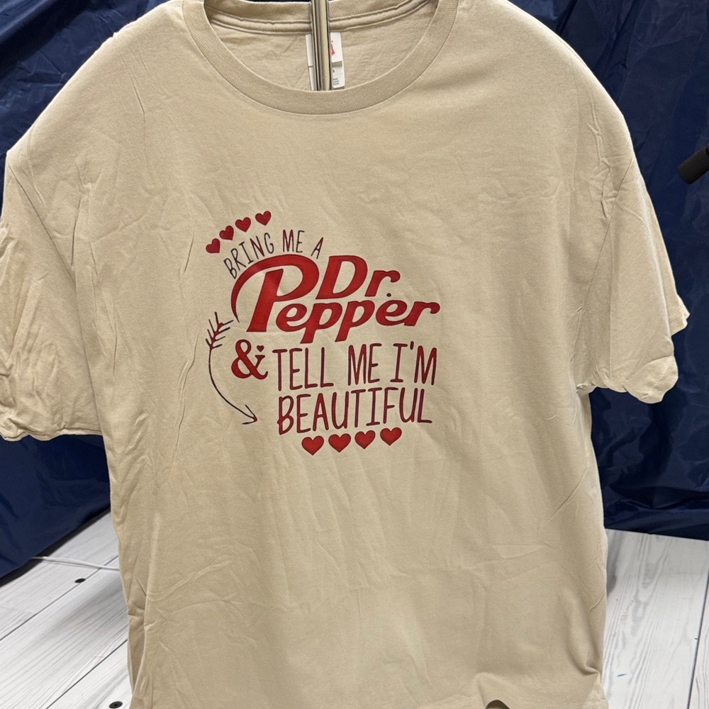 Hanes Cream Graphic Tee with Red Print (Dr Pepper)